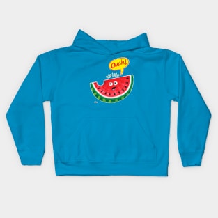 Funny piece of summer watermelon expressing pain after a bite Kids Hoodie